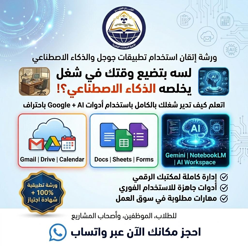 ورشة عمل إتقان استخدام تطبيقات جوجل والذكاء الاصطناعي